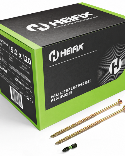 Multipurpose Wood Screws (Pozi, Double Countersunk) – Free Screw Bit Included – Heifix
