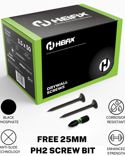 Drywall Plasterboard Screws – Free PH2 Screw Bit Included – Heifix