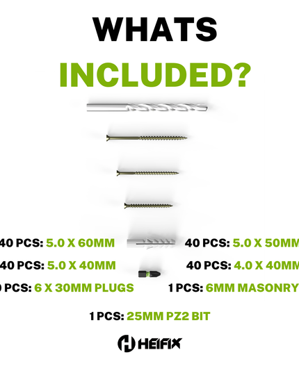 List of included items with corresponding quantities - Heifix