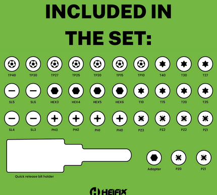 34 Piece Professional Magnetic Screwdriver Bit Set (Eco Storage Box) – Heifix