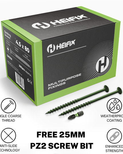 Decking Screws Pozi Countersunk – Free Screw Bit Included – Heifix