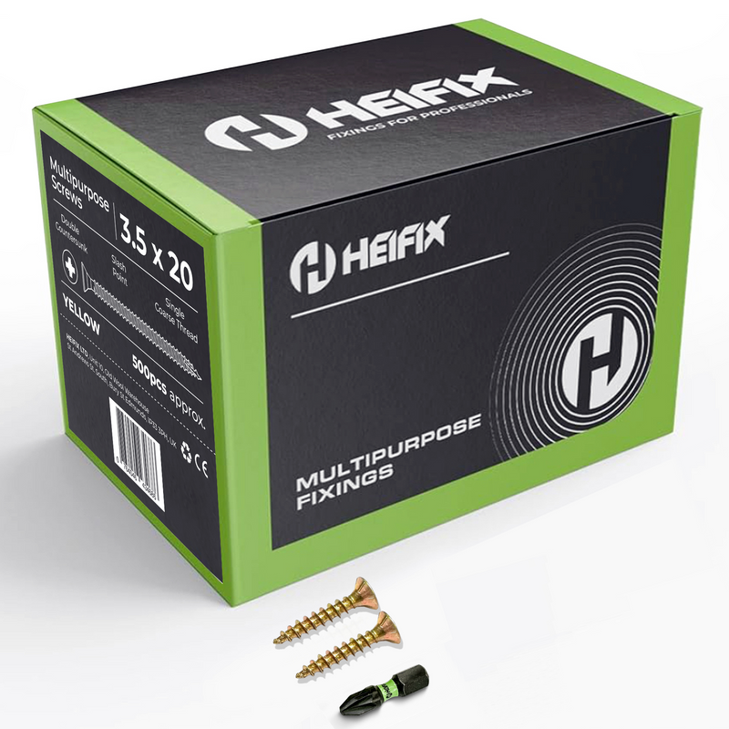 Multipurpose Wood Screws (Pozi, Double Countersunk) – Free Screw Bit Included – Heifix – 1000 / 3.5 x 20mm