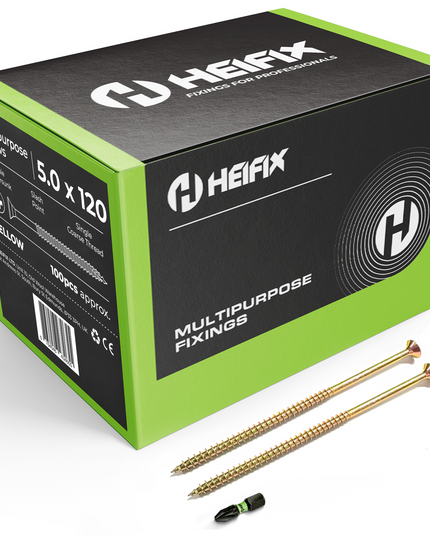 Multipurpose Wood Screws (Pozi, Double Countersunk) – Free Screw Bit Included – Heifix