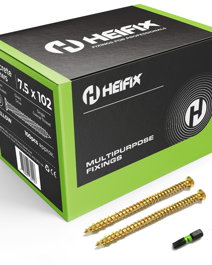 Concrete Screws (Carbon Steel, Zinc Plated) – Free T30 Torx Bit Included – Heifix
