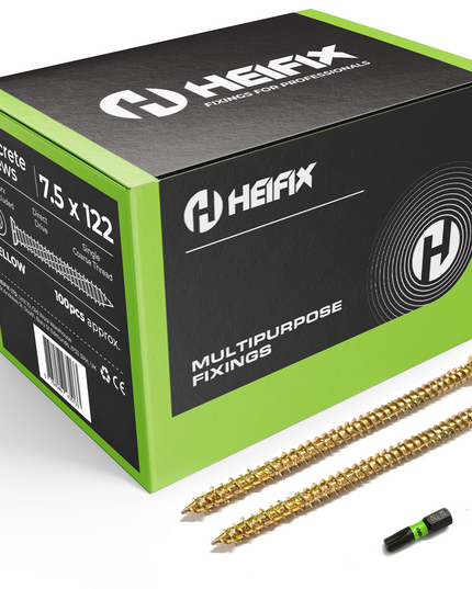 Concrete Screws (Carbon Steel, Zinc Plated) – Free T30 Torx Bit Included – Heifix