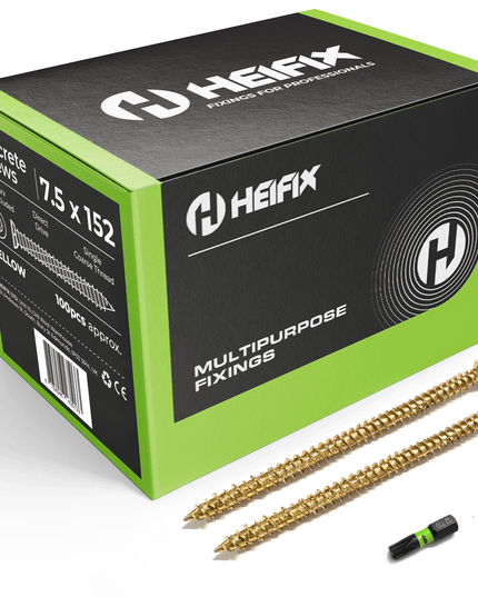 Concrete Screws (Carbon Steel, Zinc Plated) – Free T30 Torx Bit Included – Heifix