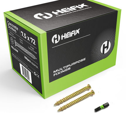 Concrete Screws (Carbon Steel, Zinc Plated) – Free T30 Torx Bit Included – Heifix