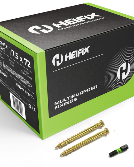 Concrete Screws (Carbon Steel, Zinc Plated) – Free T30 Torx Bit Included – Heifix
