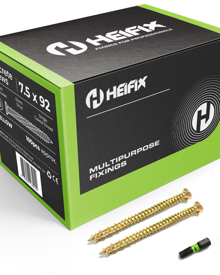 Concrete Screws (Carbon Steel, Zinc Plated) – Free T30 Torx Bit Included – Heifix