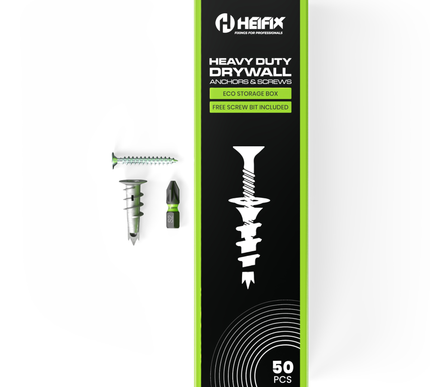 HEIFIX heavy-duty drywall anchors and screws packaging- Heifix