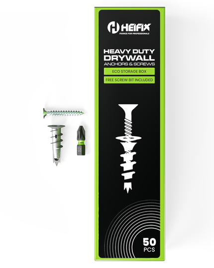 HEIFIX heavy-duty drywall anchors and screws packaging- Heifix
