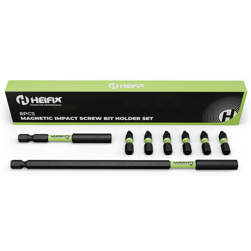 8 Piece Magnetic Bit Holder Set – 150mm & 60mm Impact Holders + 6 x 25mm PZ2 Bits – Heifix – Default Title