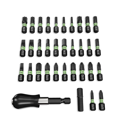 Heifix 34pcs Professional Magnetic Screwdriver Bit Set in Eco Storage Box - Quick Release Bit Holder and Adapter, with Slotted, Phillips, Pozidriv, Torx, Tamper-Proof Torx, and Hex Bits