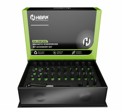 34 Piece Professional Magnetic Screwdriver Bit Set (Eco Storage Box) – Heifix