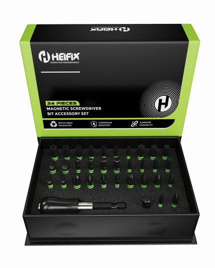 34 Piece Professional Magnetic Screwdriver Bit Set (Eco Storage Box) – Heifix