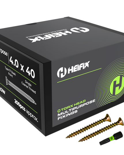 Multipurpose Wood Screws (TORX, Double Countersunk)‚ Free Screw Bit Included‚ Heifix
