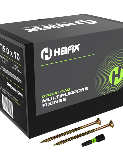 Multipurpose Wood Screws (TORX, Double Countersunk)‚ Free Screw Bit Included‚ Heifix