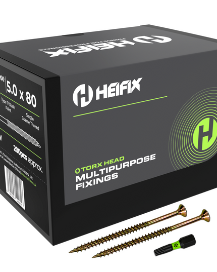 Multipurpose Wood Screws (TORX, Double Countersunk)‚ Free Screw Bit Included‚ Heifix