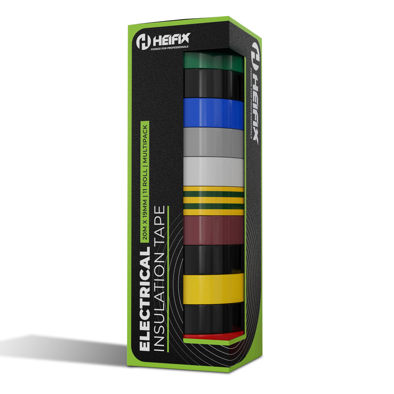 Electrical Insulation Tape Set In Storage Box 20m x 19mm (Pack Of 11) - Heifix – Default Title