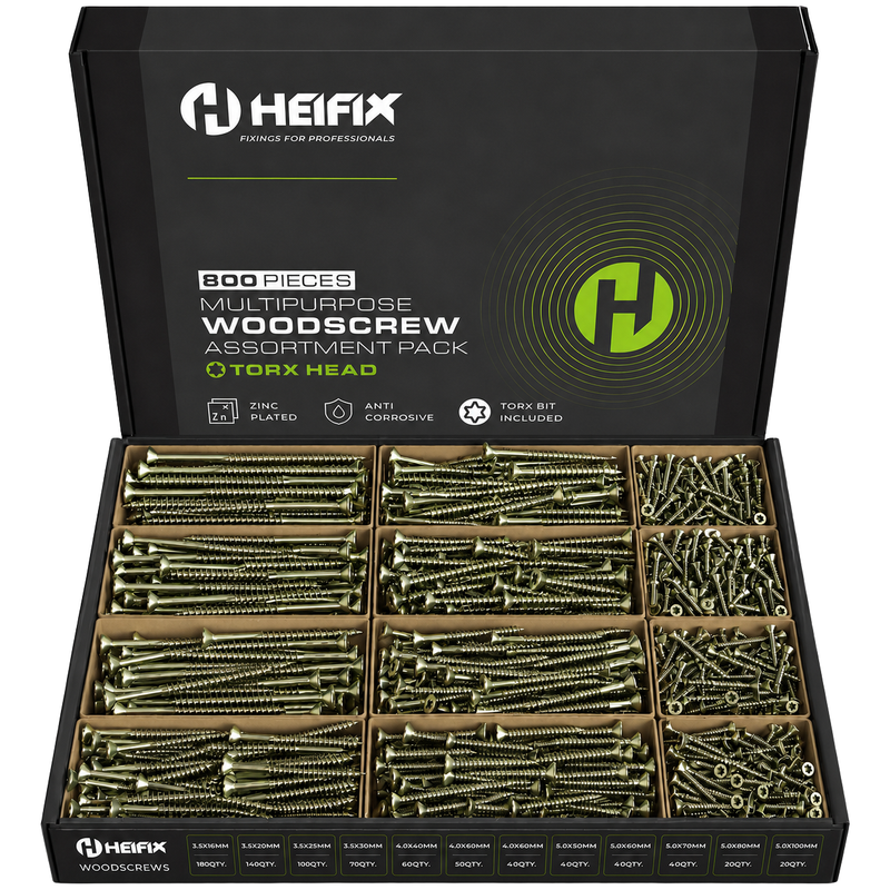 800 Piece TORX Wood Screw Assortment Set (Eco Storage Box) - Free Torx Bits - Heifix – Default Title