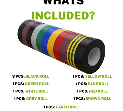 Colorful rolls of tape with a list of included colors and Hefix branding.